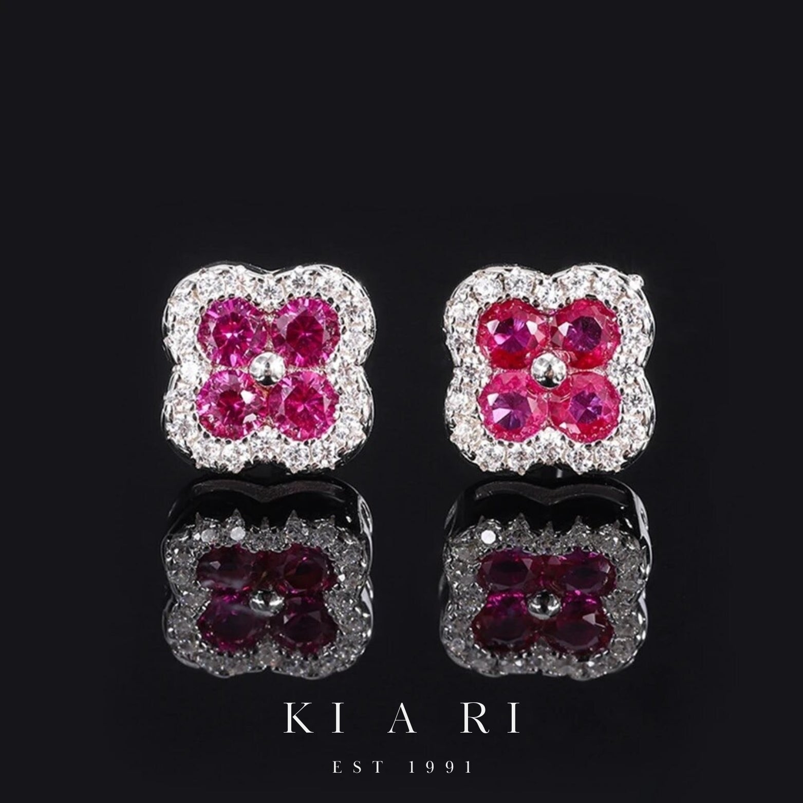 Sunmi Ruby Four Leaf Clover Stud Earrings