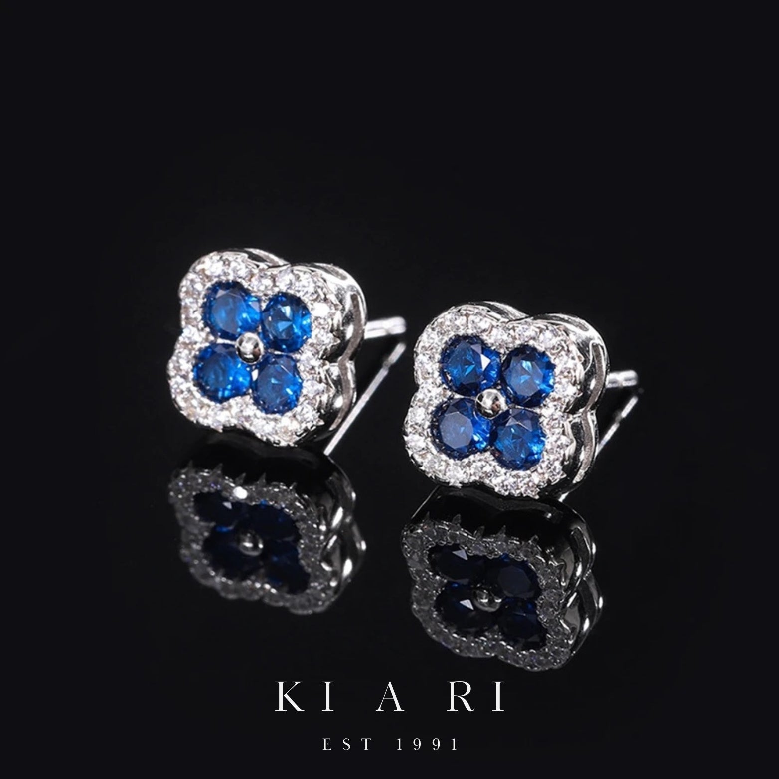 Sunmi Sapphire Four Leaf Clover Stud Earrings