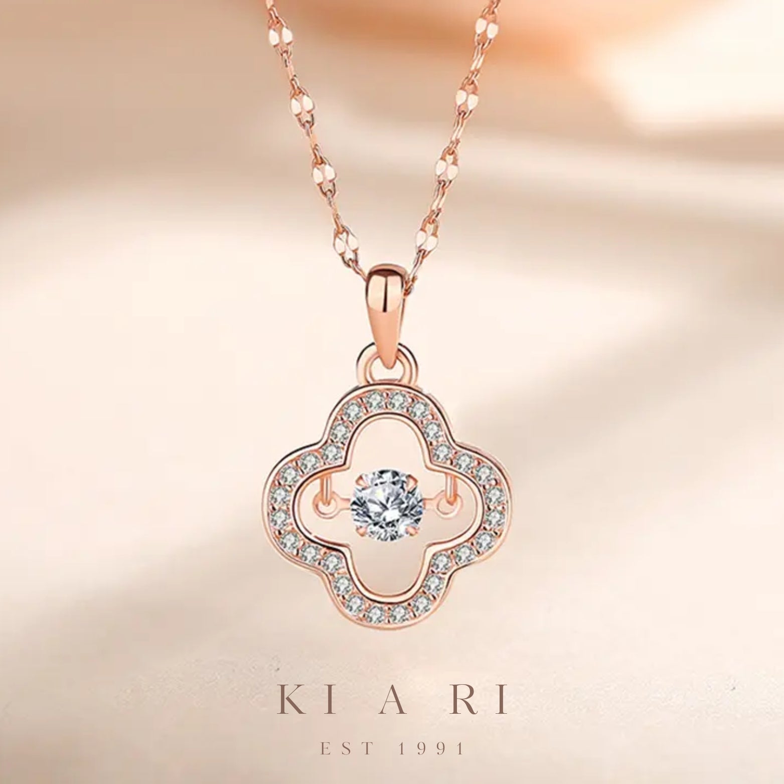 Raon Four Leaf Clover Dancing Necklace (Rose Gold) 🍀
