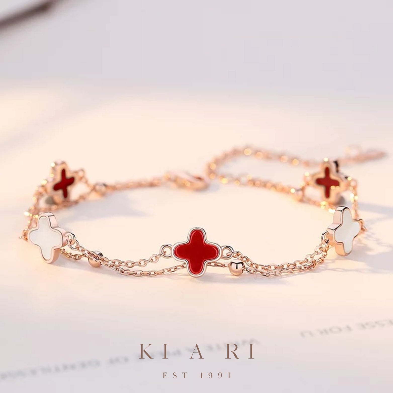 Ailiseu Four-Leaf Clover Double Layer Bracelet (Red) ❤️