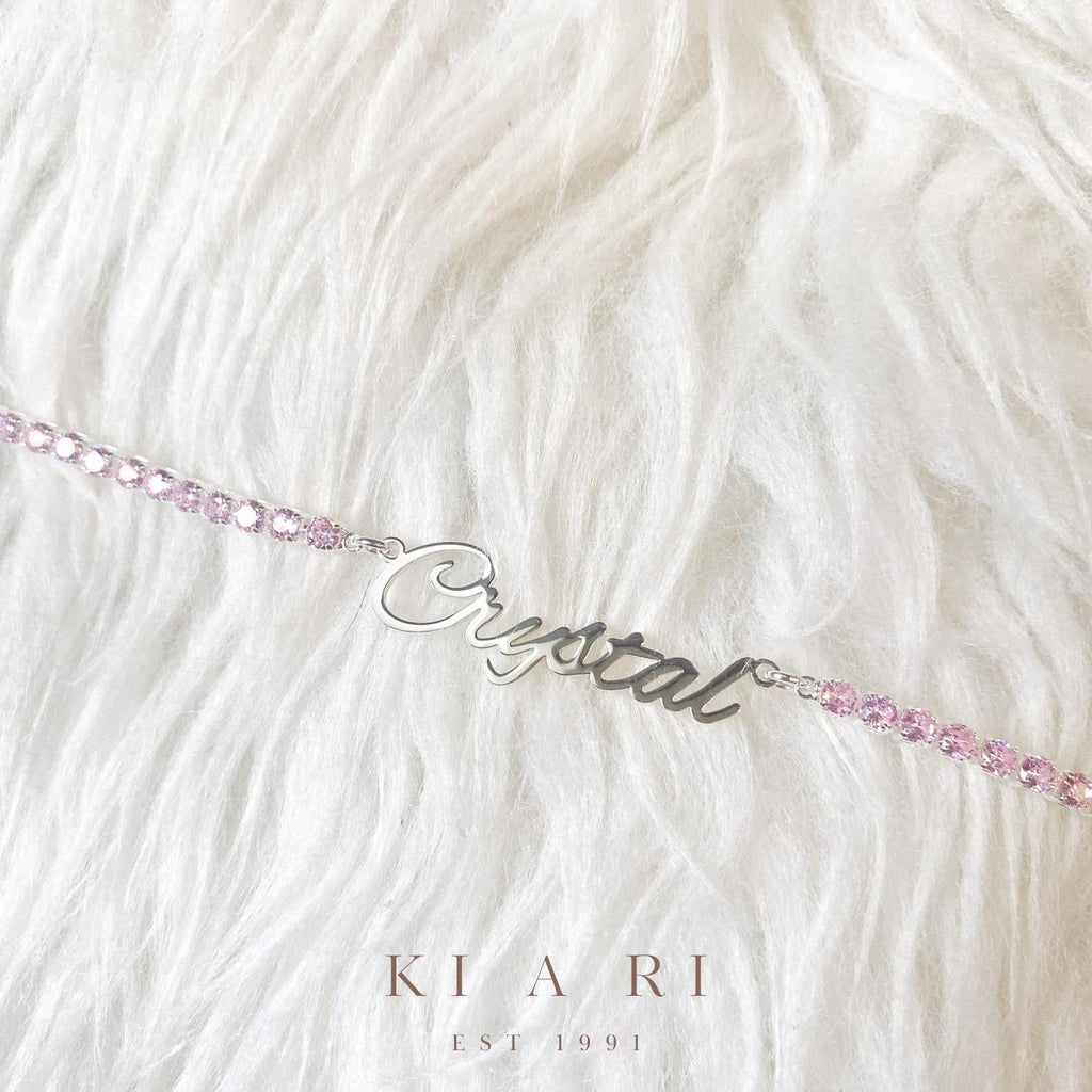 Crystal Blush Pink Personalised Tennis Necklace 💖