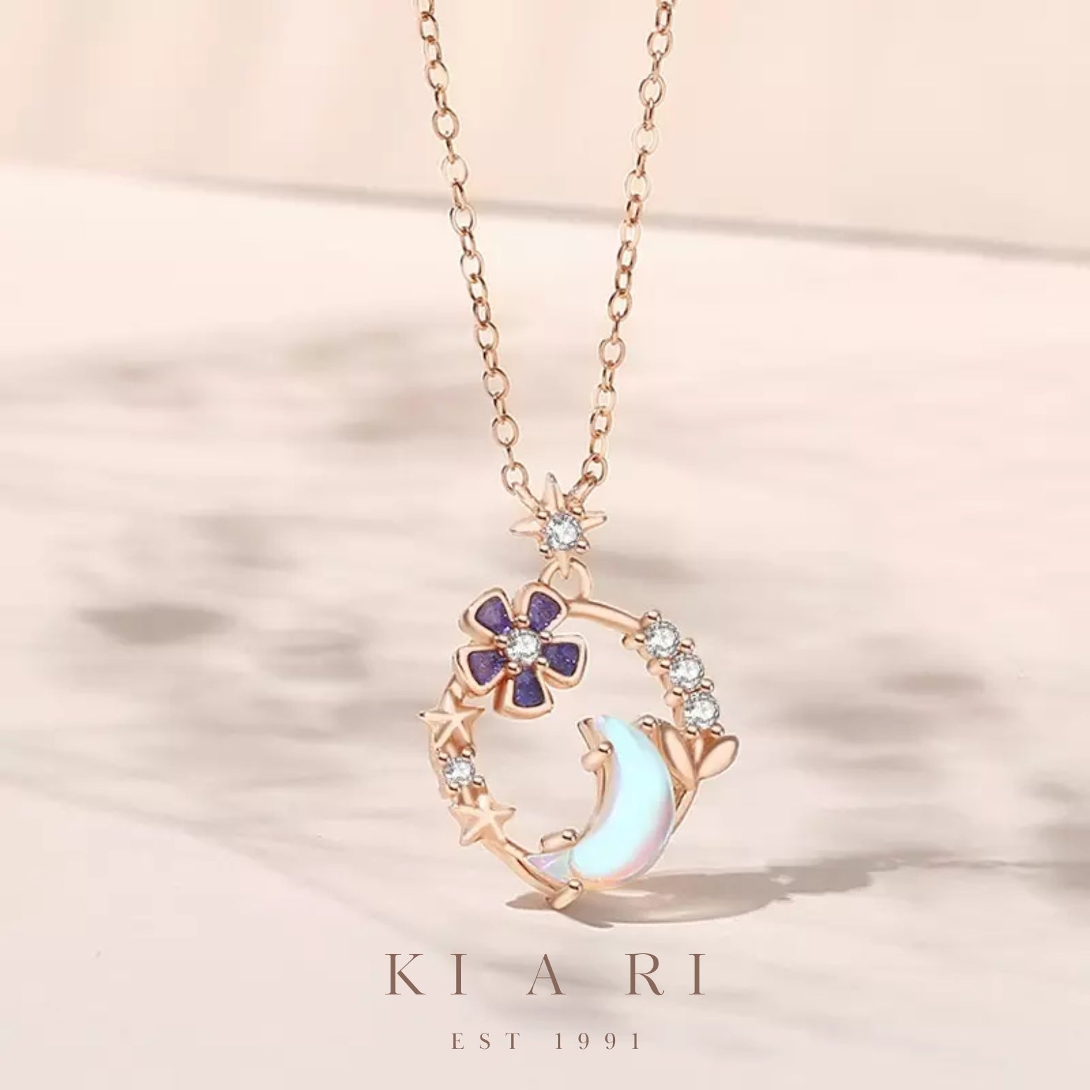 Luna Moonstone Flower Necklace (Rose Gold) 🌙
