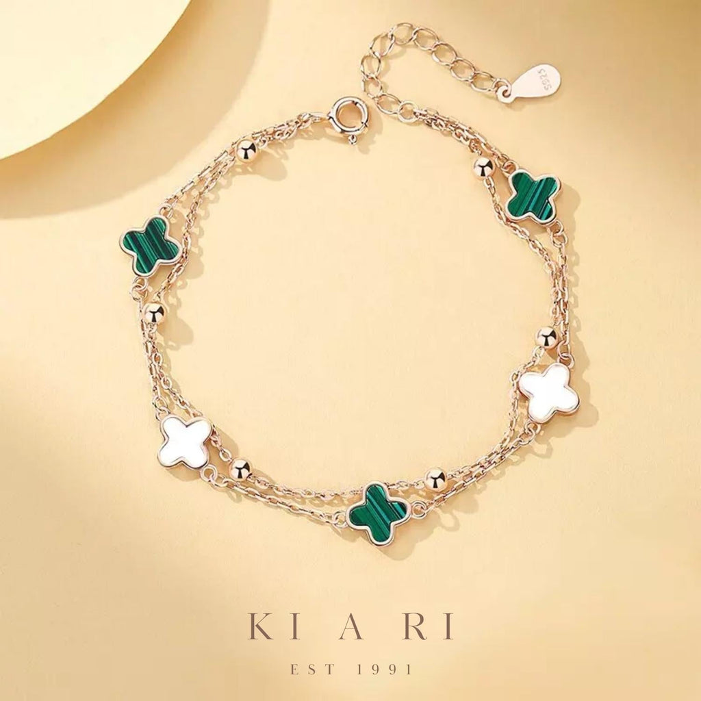Ailiseu Four-Leaf Clover Double Layer Bracelet (Green) 🍀