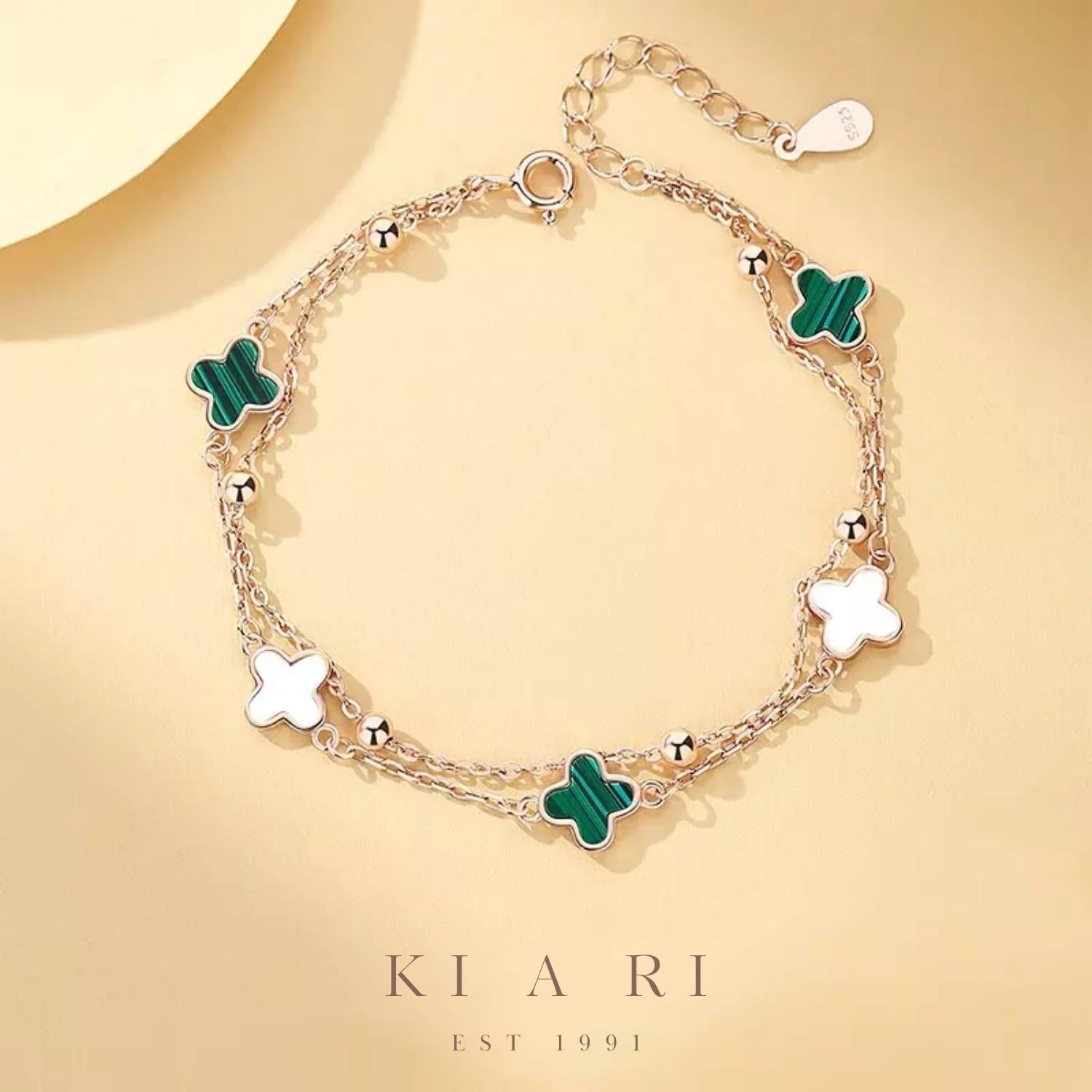 Ailiseu Four-Leaf Clover Double Layer Bracelet (Green) 🍀