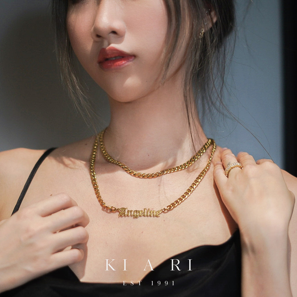 Celia Personalised Chunky Double Layered Chain Necklace (Gold)