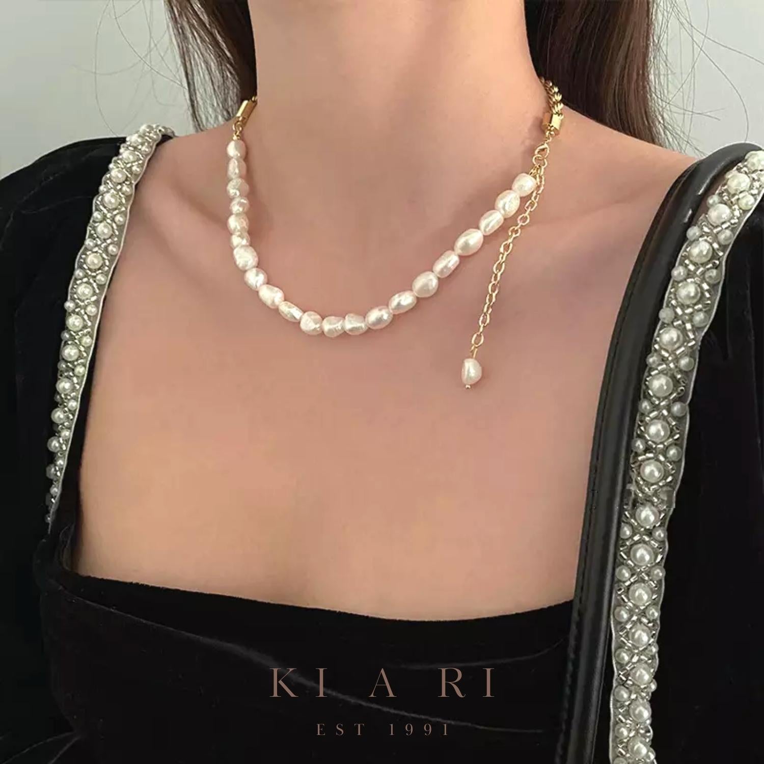Clara 18K Gold Plated Twisted Chain Freshwater Pearl Necklace ⚪