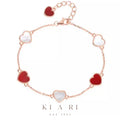 Aera Heart Mother of Pearl Bracelet (Rose Gold, Red) ❤️