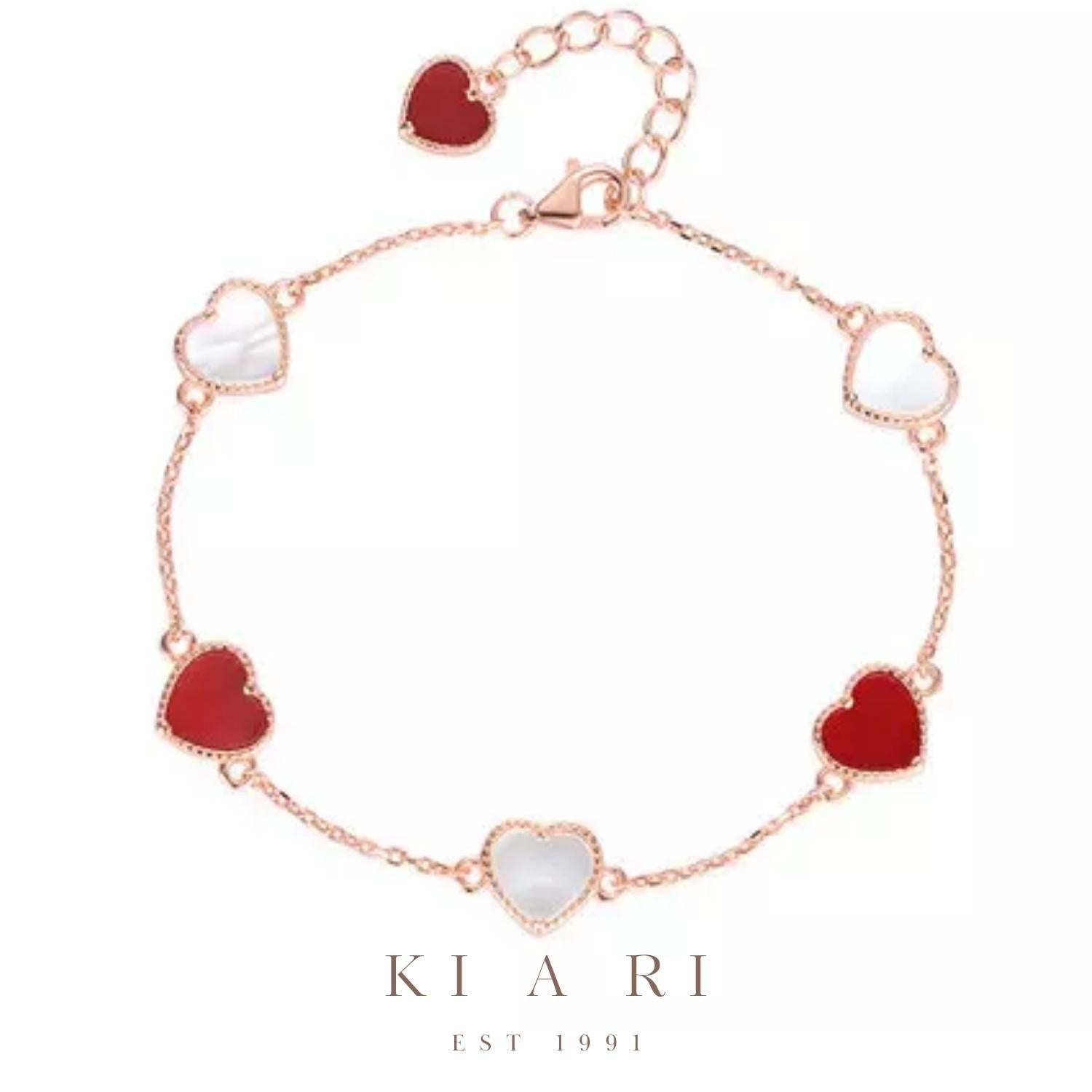 Aera Heart Mother of Pearl Bracelet (Rose Gold, Red) ❤️