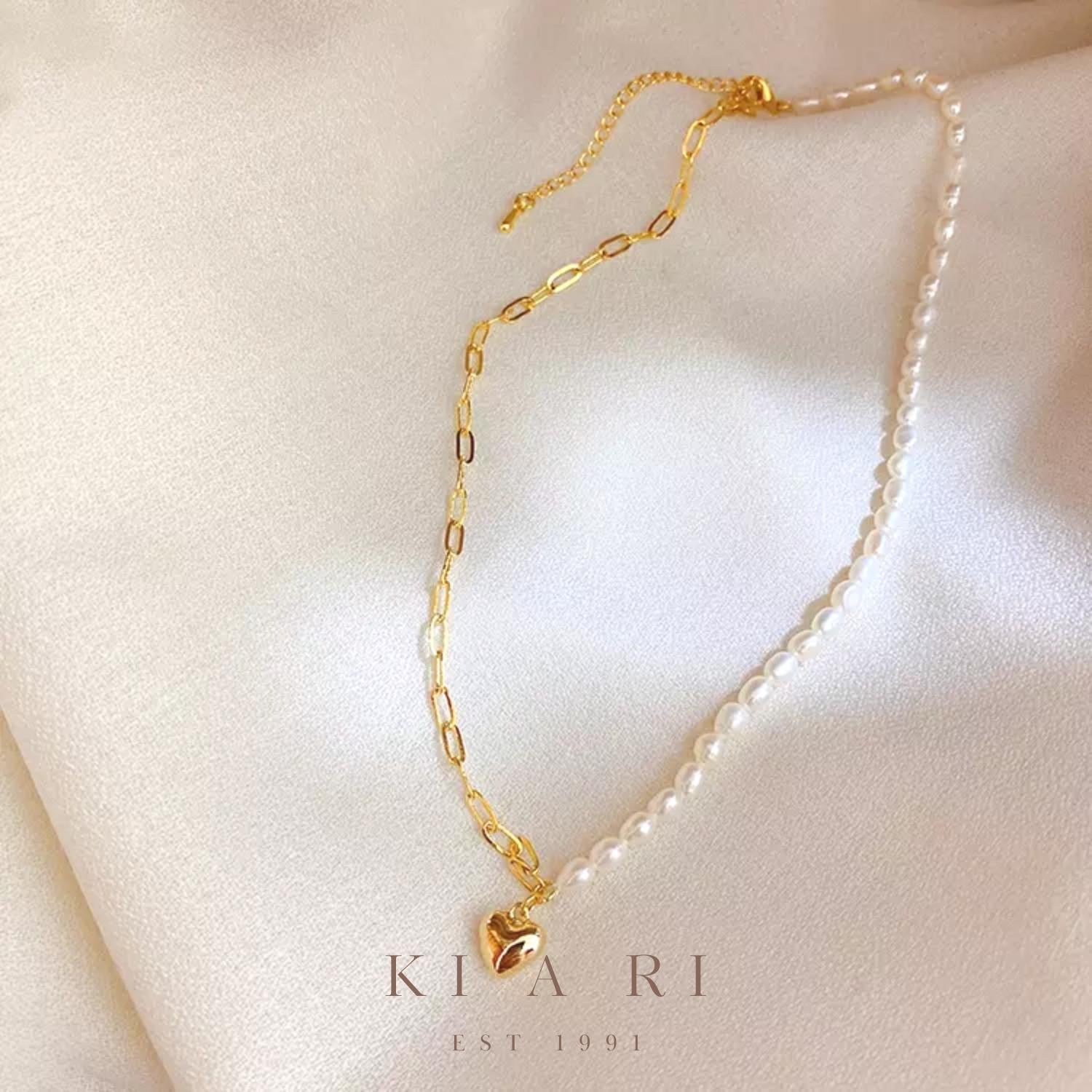 Daisy 18K Gold Plated Dainty Heart Freshwater Pearl Necklace 🤍