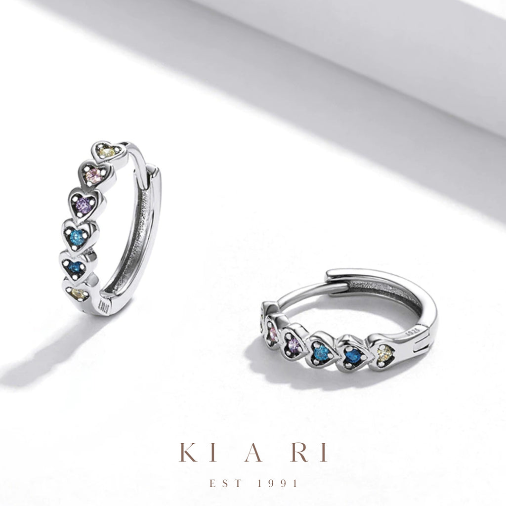 Hei-Ryung Heart Huggies Earrings (Rainbow) 🌈