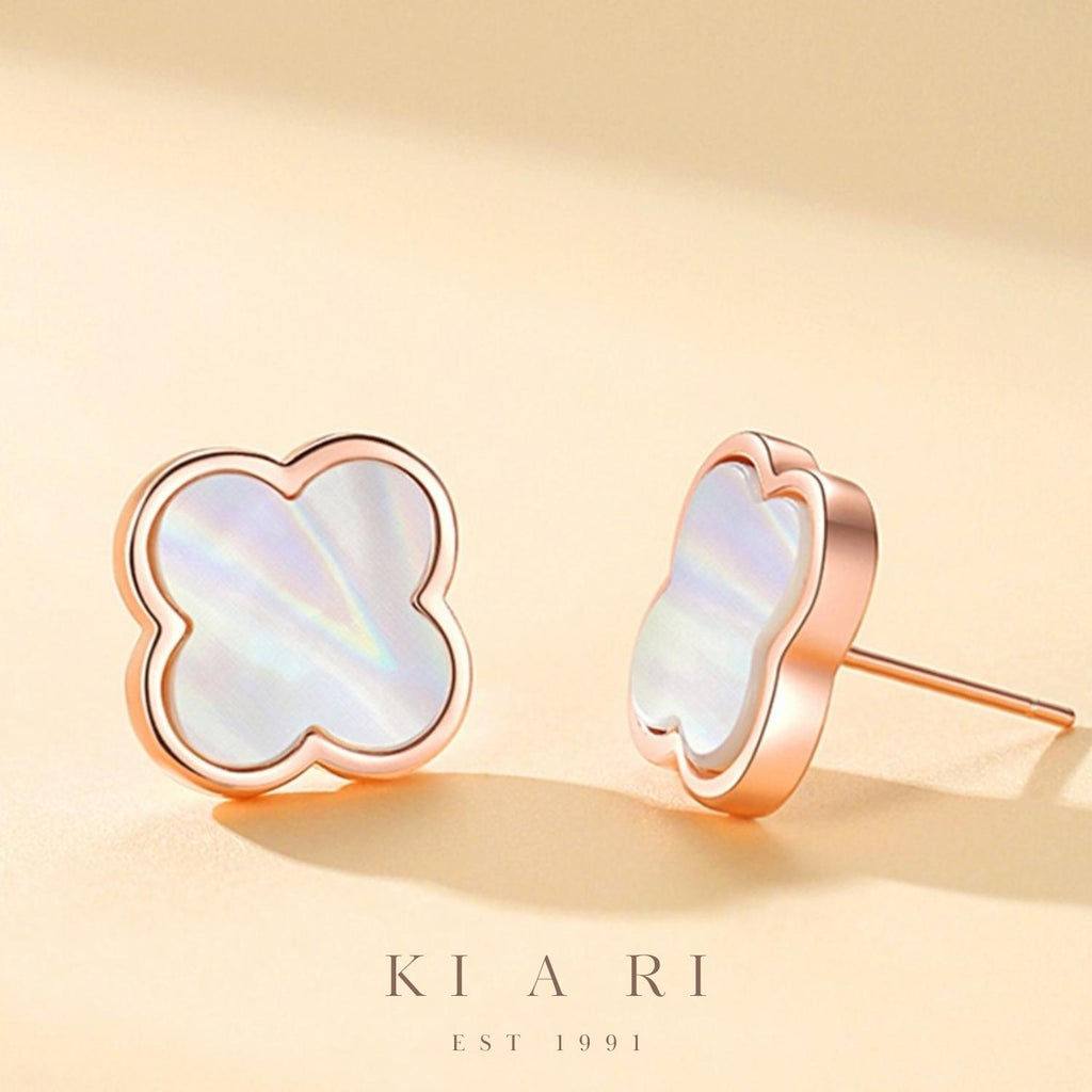 Soon-Bok Mother of Pearl Four Leaf Clover Stud Earrings 🍀