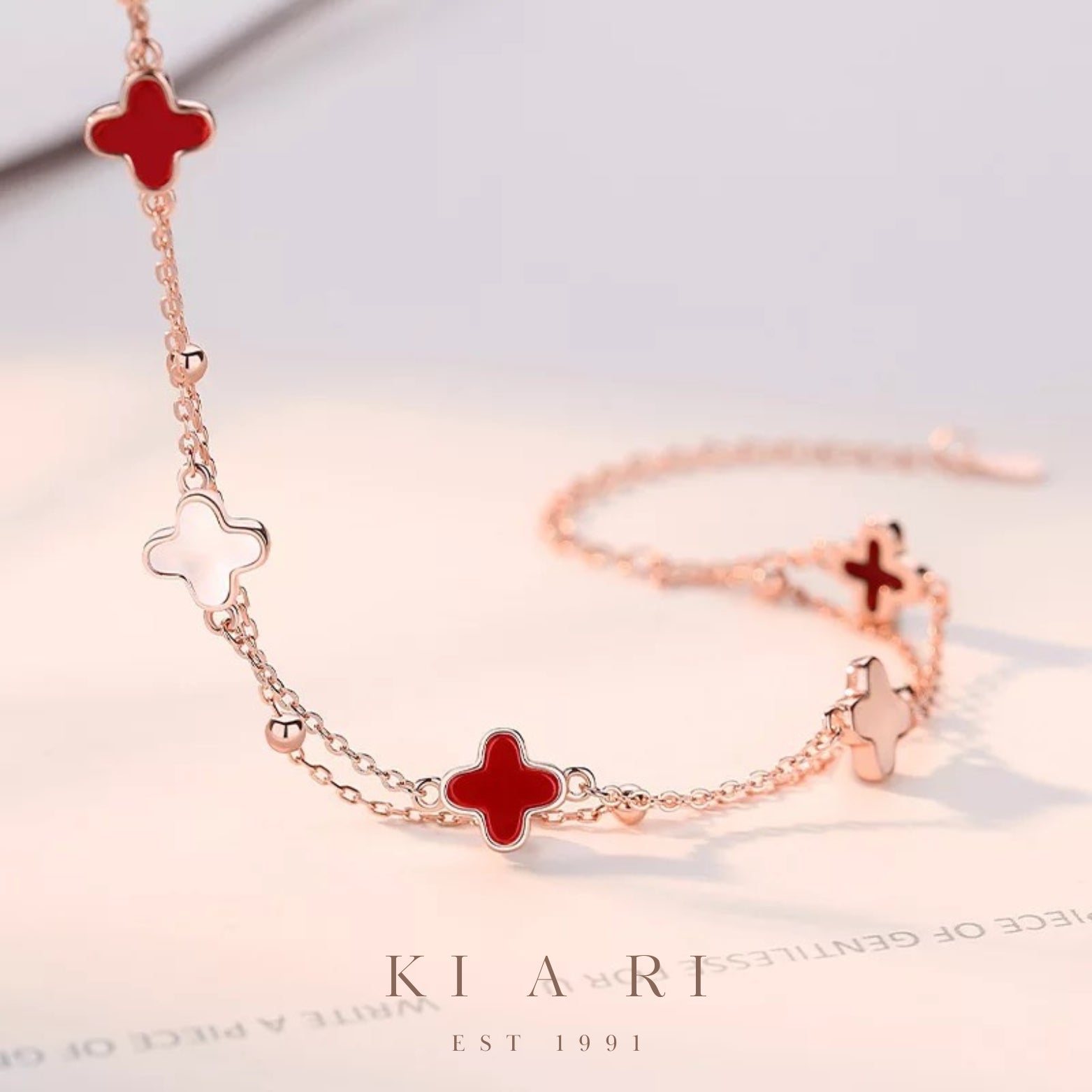 Ailiseu Four-Leaf Clover Double Layer Bracelet (Red) ❤️
