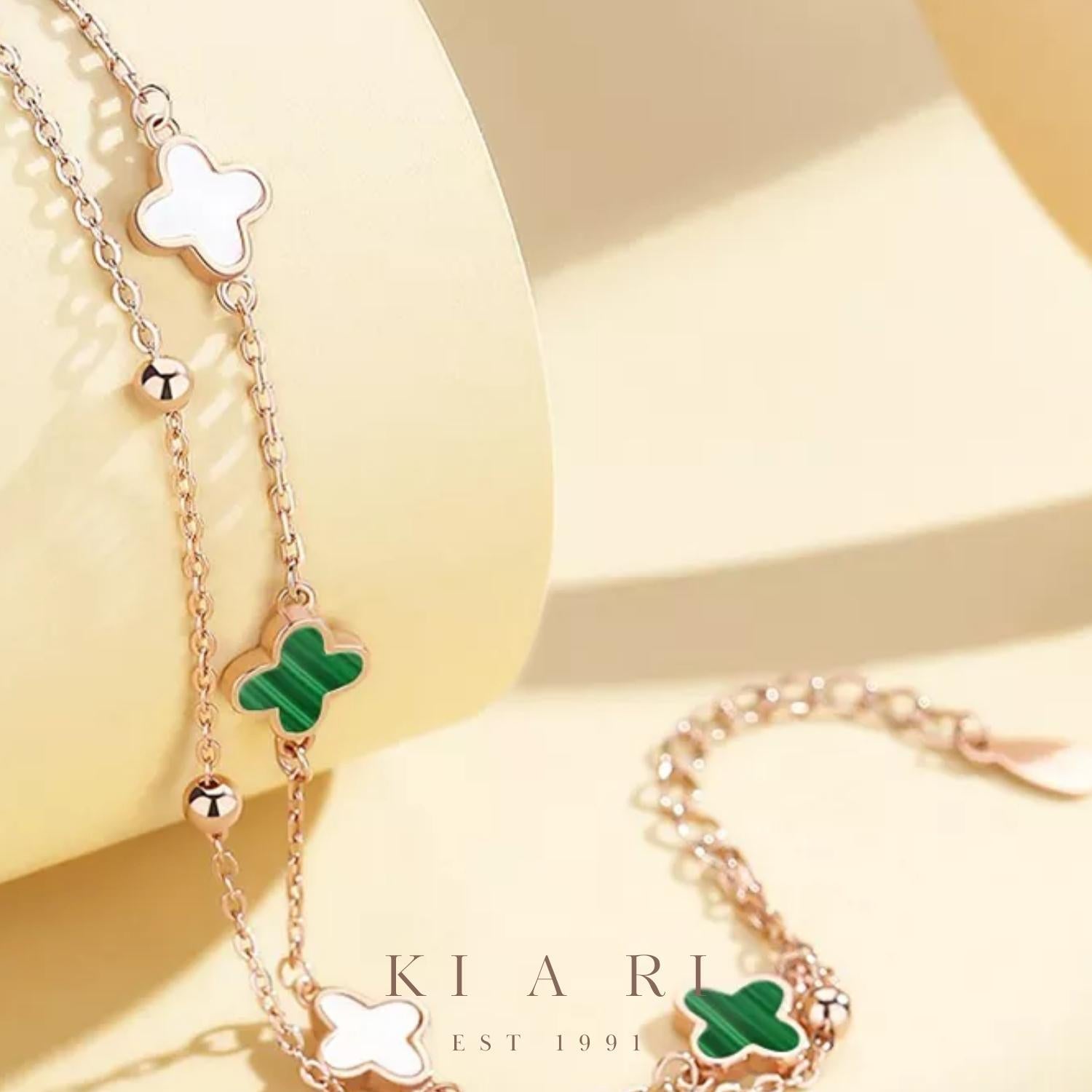 Ailiseu Four-Leaf Clover Double Layer Bracelet (Green) 🍀