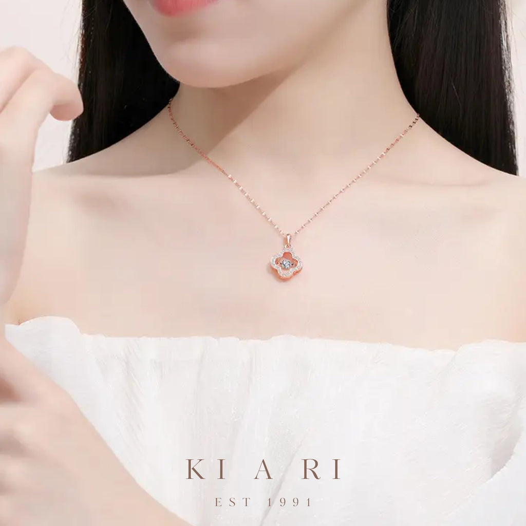 Raon Four Leaf Clover Dancing Necklace (Rose Gold) 🍀
