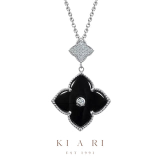 Ji-Min Four Leaf Clover Necklace (Silver, Black) 🖤