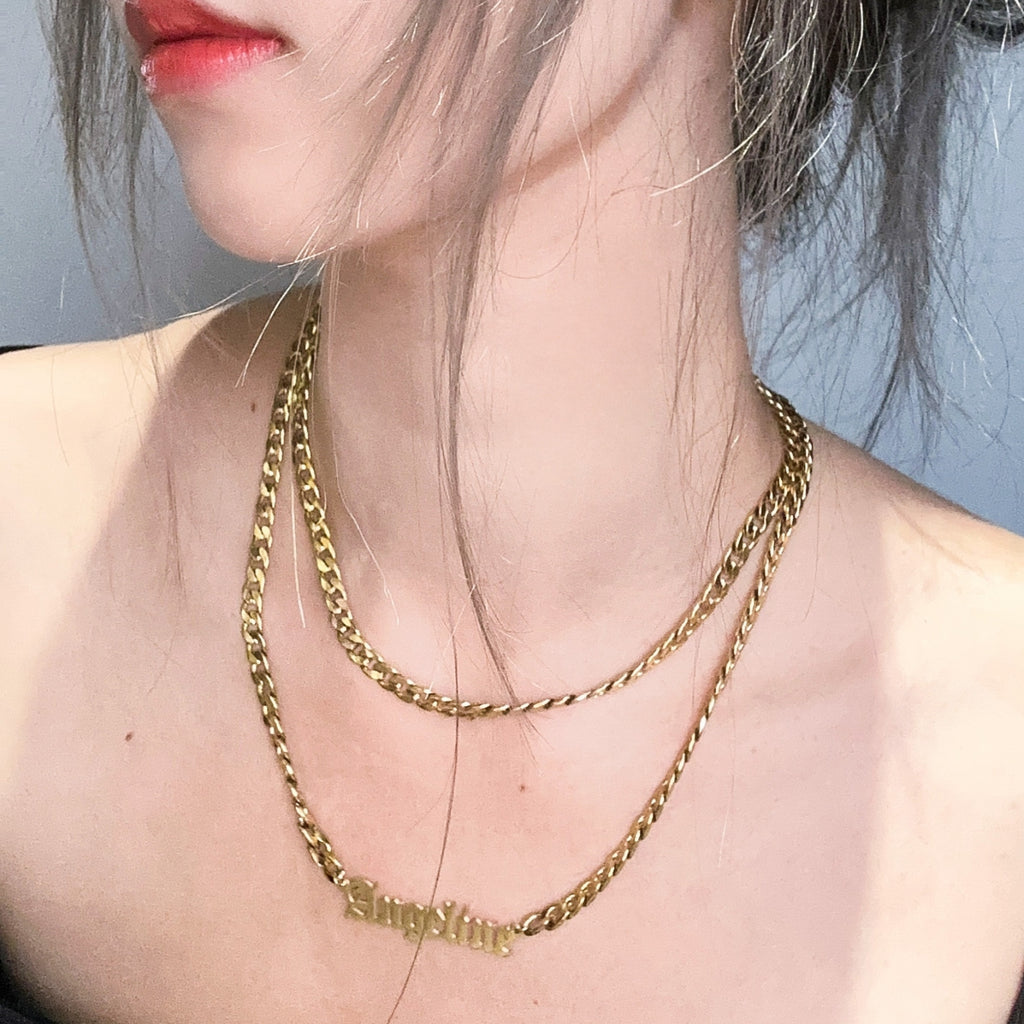 Celia Personalised Chunky Double Layered Chain Necklace (Gold)