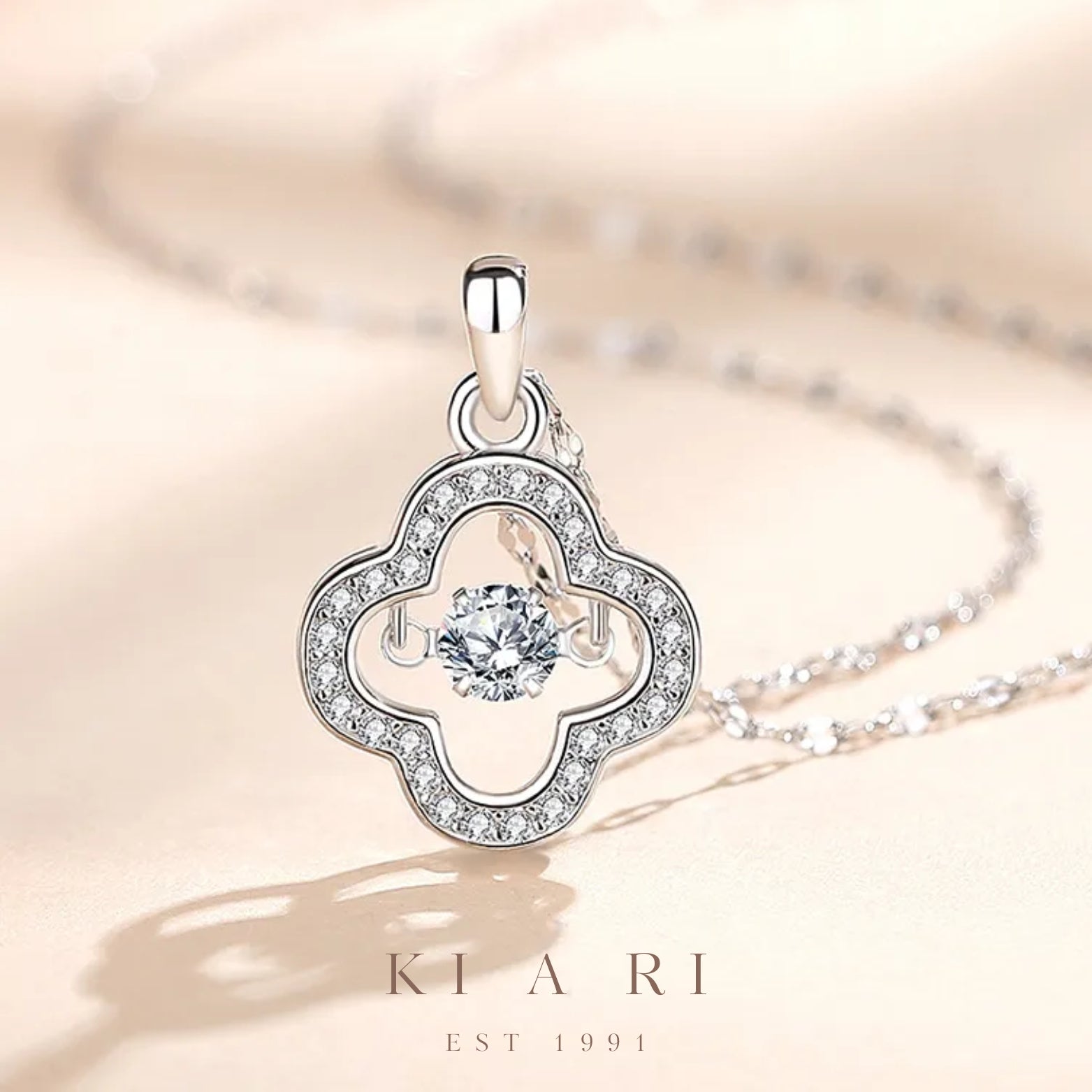 Raon Four Leaf Clover Dancing Necklace (Silver) 🍀