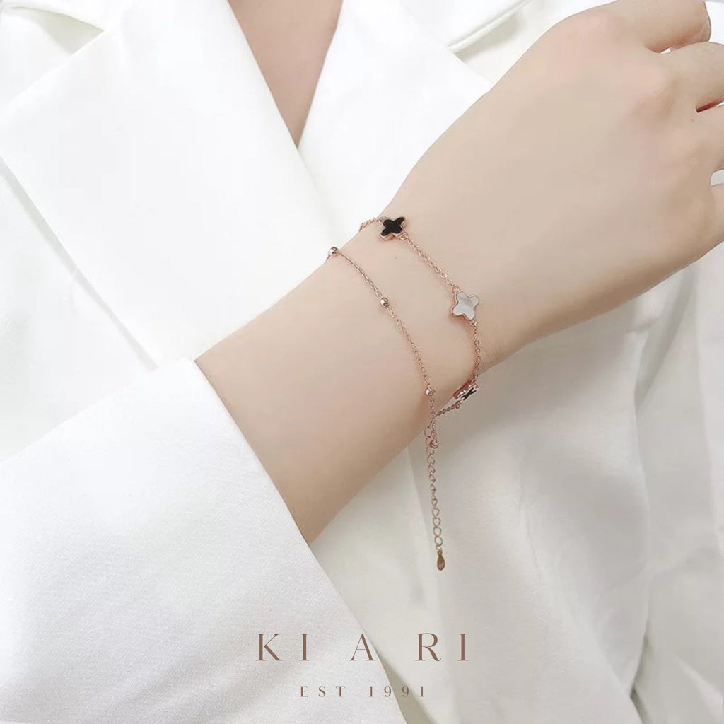 Ailiseu Four-Leaf Clover Double Layer Bracelet (Black) 🖤