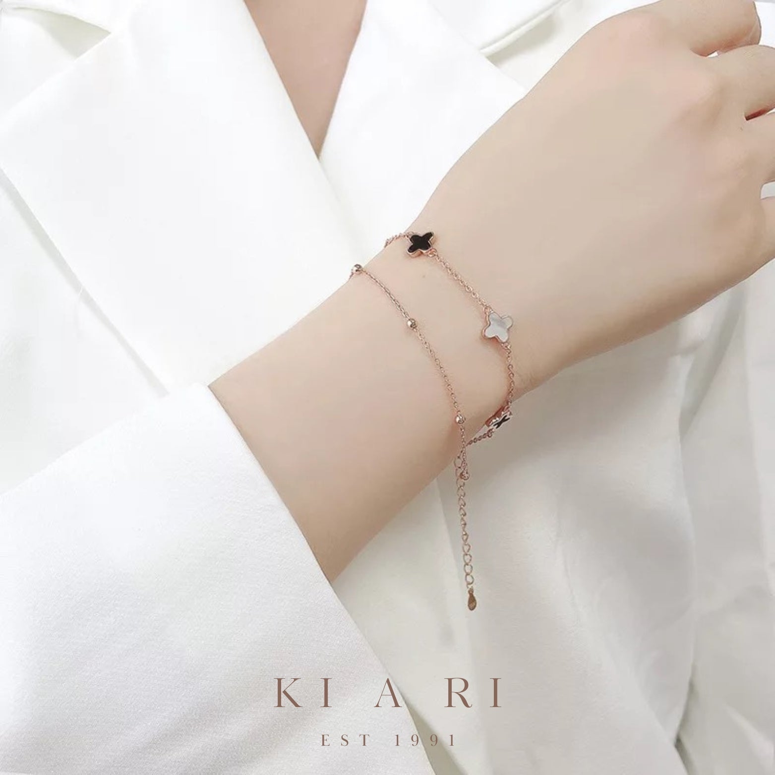 Ailiseu Four-Leaf Clover Double Layer Bracelet (Black) 🖤