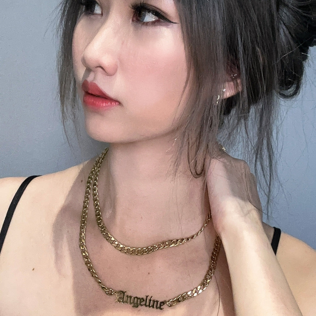Celia Personalised Chunky Double Layered Chain Necklace (Gold)