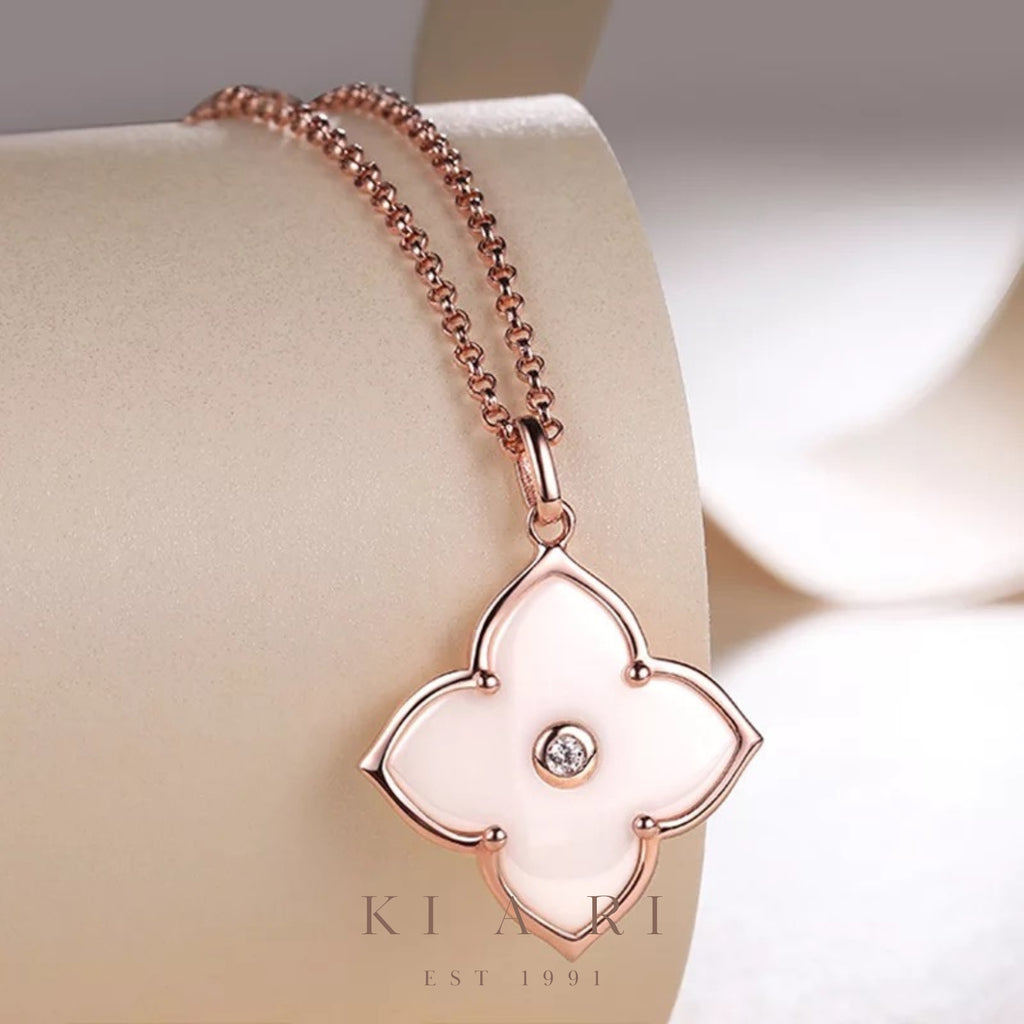 Ji-Min Four Leaf Clover Necklace (Rose Gold, White) 🤍