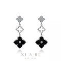 Ji-Min Four Leaf Clover Dangling Earrings (Silver, Black) 🖤