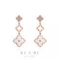 Ji-Min Four Leaf Clover Dangling Earrings (Rose Gold, White) 🤍