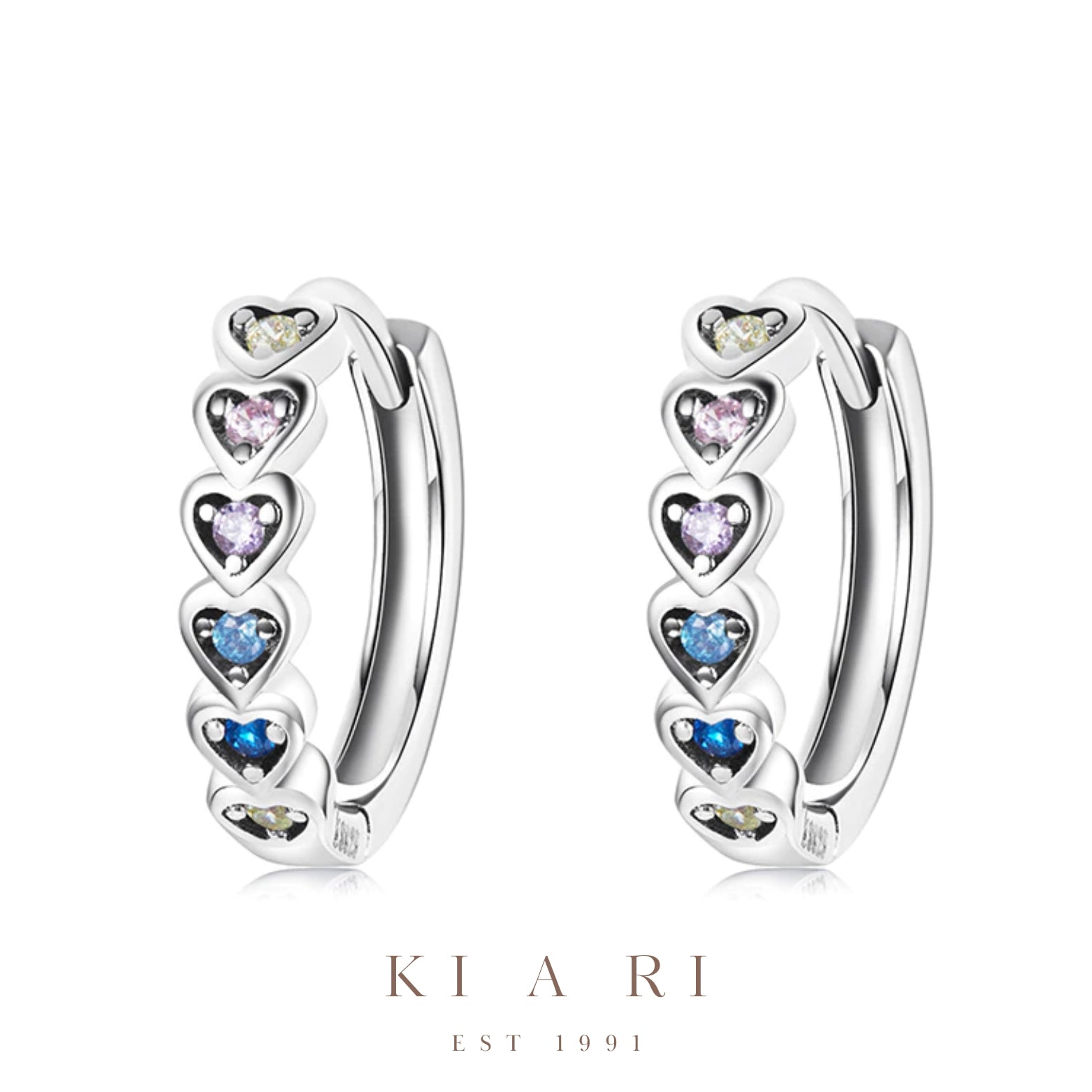 Hei-Ryung Heart Huggies Earrings (Rainbow) 🌈