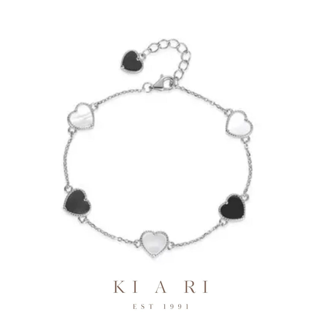 Aera Heart Mother of Pearl Bracelet (Silver, Black) 🤍