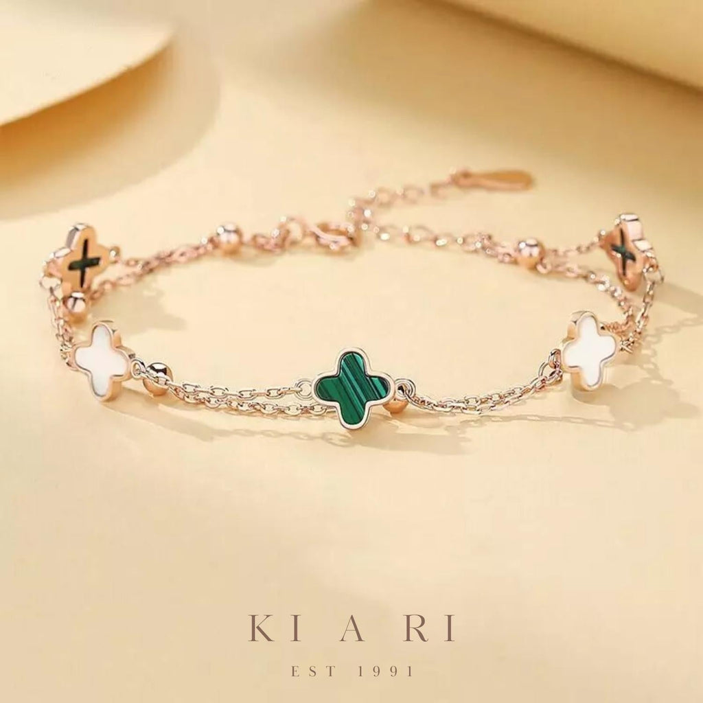 Ailiseu Four-Leaf Clover Double Layer Bracelet (Green) 🍀
