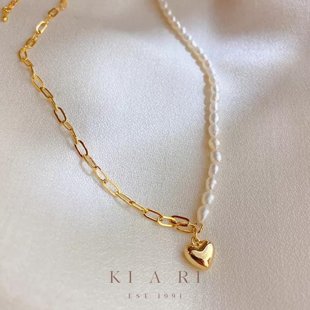 Daisy 18K Gold Plated Dainty Heart Freshwater Pearl Necklace 🤍