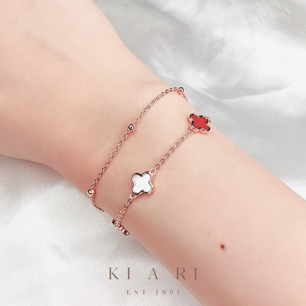 Ailiseu Four-Leaf Clover Double Layer Bracelet (Red) ❤️