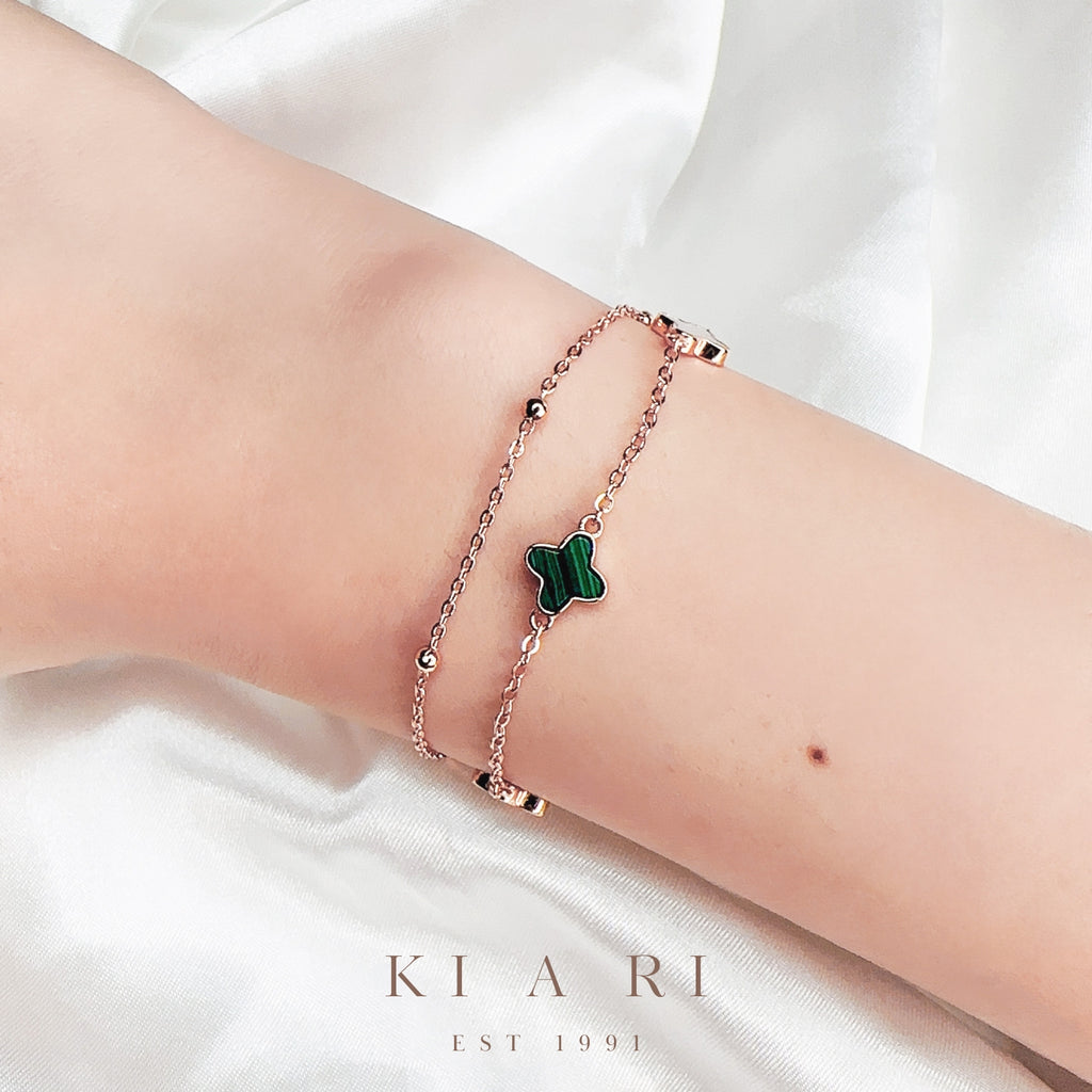 Ailiseu Four-Leaf Clover Double Layer Bracelet (Green) 🍀