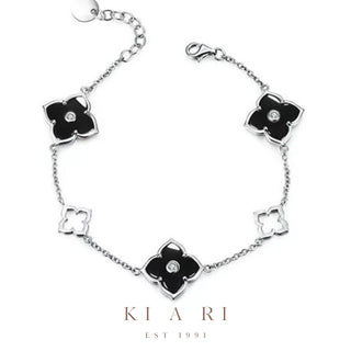 Ji-Min Four Leaf Clover Bracelet (Silver, Black) 🖤
