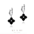 Ji-Min Four Leaf Clover Jacket Earrings (Silver, Black) 🖤