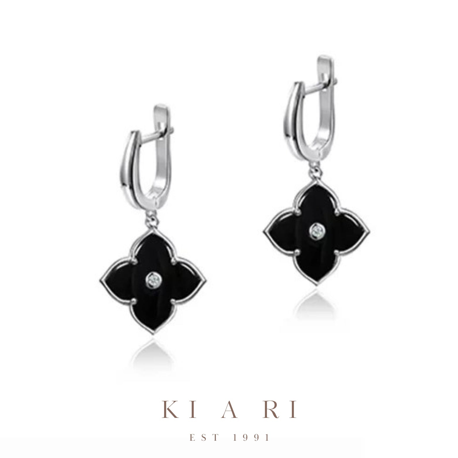 Ji-Min Four Leaf Clover Jacket Earrings (Silver, Black) 🖤