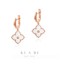 Ji-Min Four Leaf Clover Jacket Earrings (Rose Gold, White) 🤍