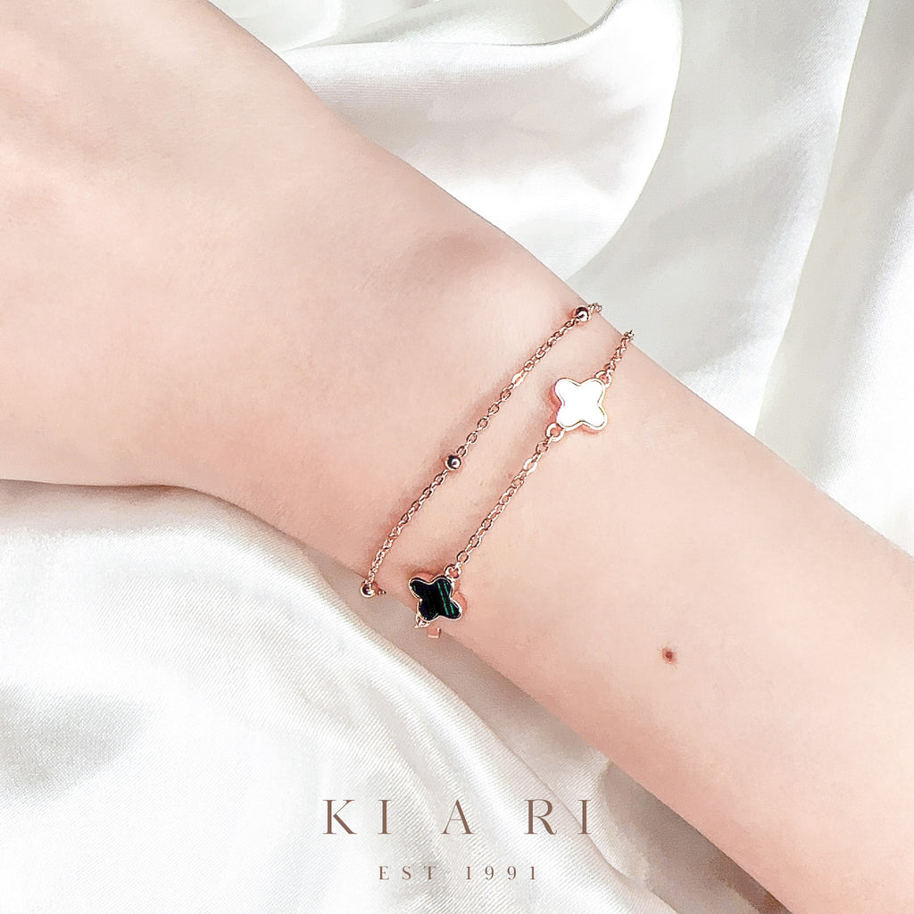 Ailiseu Four-Leaf Clover Double Layer Bracelet (Green) 🍀