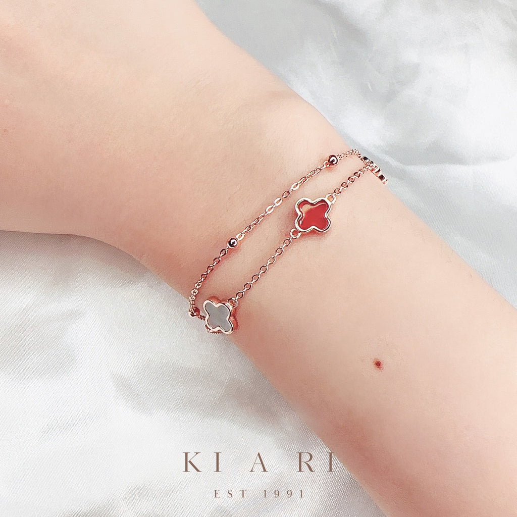 Ailiseu Four-Leaf Clover Double Layer Bracelet (Red) ❤️