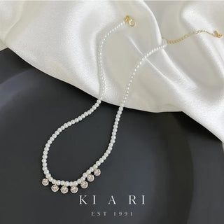 Gianna Rhinestone Pearl Choker Necklace 🤍